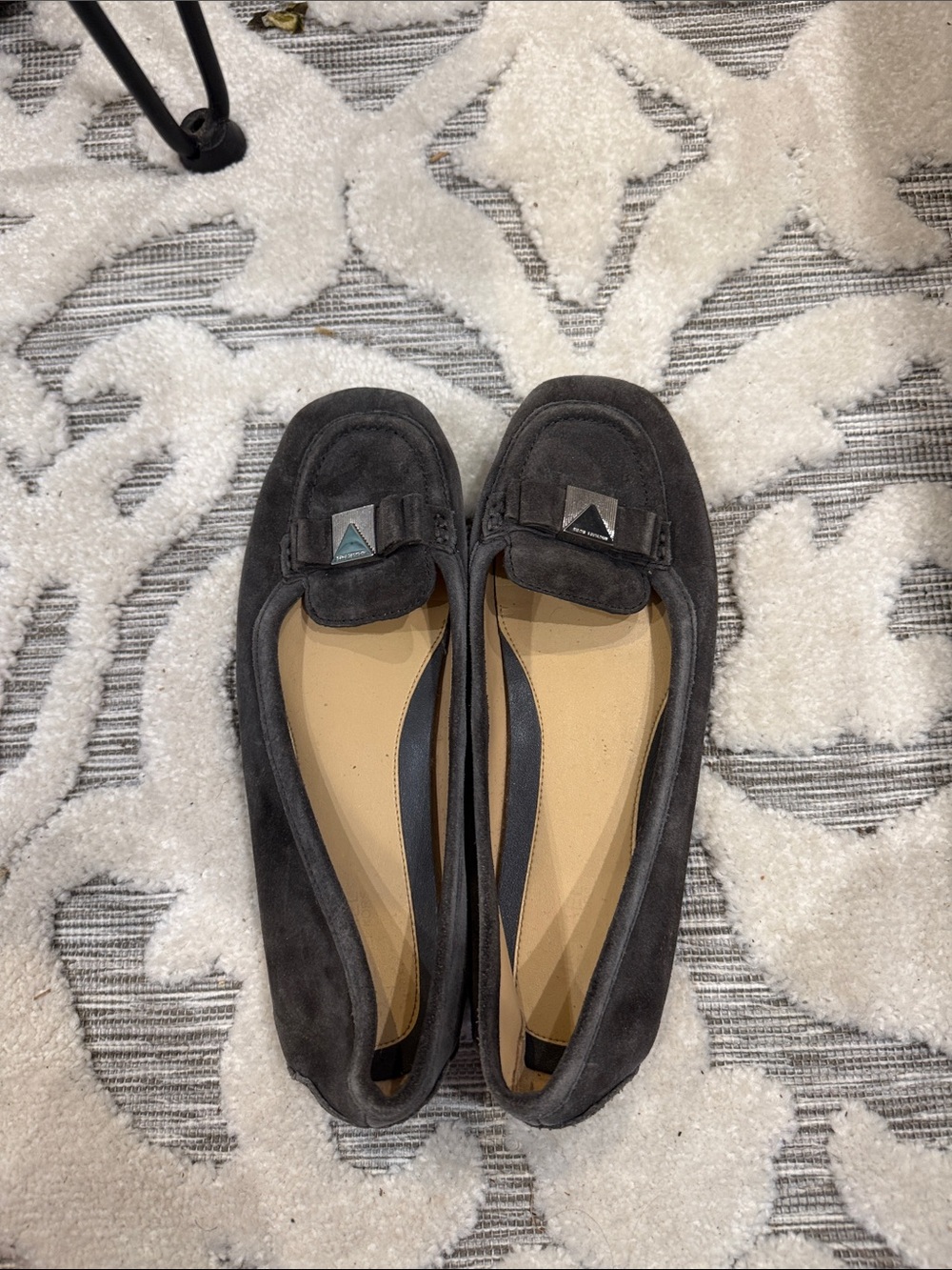 Michael Kors Dark Gray Suede Loafers with Pyramid Metal Detail